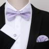 imageHISDERN Bow Ties for Men Solid Mens Bow Tie Pretied Adjustable Bowtie and Pocket Square Cufflinks Set for Wedding Party PromG2 Purple 2