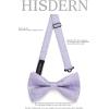 imageHISDERN Bow Ties for Men Solid Mens Bow Tie Pretied Adjustable Bowtie and Pocket Square Cufflinks Set for Wedding Party PromG2 Purple 2