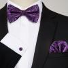 imageHISDERN Bow Ties for Men Solid Mens Bow Tie Pretied Adjustable Bowtie and Pocket Square Cufflinks Set for Wedding Party PromG4 Dark Purple Paisley