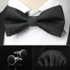 imageHISDERN Bow Ties for Men Solid Mens Bow Tie Pretied Adjustable Bowtie and Pocket Square Cufflinks Set for Wedding Party PromH1black