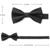 imageHISDERN Bow Ties for Men Solid Mens Bow Tie Pretied Adjustable Bowtie and Pocket Square Cufflinks Set for Wedding Party PromH1black