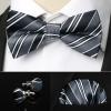imageHISDERN Bow Ties for Men Solid Mens Bow Tie Pretied Adjustable Bowtie and Pocket Square Cufflinks Set for Wedding Party PromH2black  Grey Striped
