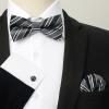 imageHISDERN Bow Ties for Men Solid Mens Bow Tie Pretied Adjustable Bowtie and Pocket Square Cufflinks Set for Wedding Party PromH2black  Grey Striped