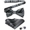 imageHISDERN Bow Ties for Men Solid Mens Bow Tie Pretied Adjustable Bowtie and Pocket Square Cufflinks Set for Wedding Party PromH2black  Grey Striped