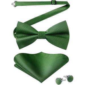 imageHISDERN Bow Ties for Men Solid Mens Bow Tie Pretied Adjustable Bowtie and Pocket Square Cufflinks Set for Wedding Party PromD2emerald Green