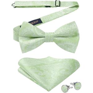 imageHISDERN Bow Ties for Men Solid Mens Bow Tie Pretied Adjustable Bowtie and Pocket Square Cufflinks Set for Wedding Party PromD3 Sage Green