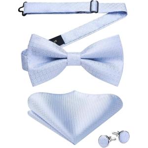 imageHISDERN Bow Ties for Men Solid Mens Bow Tie Pretied Adjustable Bowtie and Pocket Square Cufflinks Set for Wedding Party PromG2 Purple 1