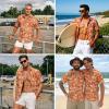 imageHawaiian Shirt for Men Casual Summer Short Sleeve Beach Vacation Aloha Hawaii Button Down Shirt HolidayE1orange