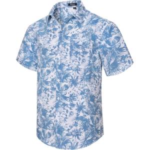 imageHawaiian Shirt for Men Casual Summer Short Sleeve Beach Vacation Aloha Hawaii Button Down Shirt HolidayA2blue
