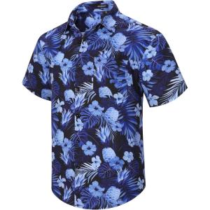 imageHawaiian Shirt for Men Casual Summer Short Sleeve Beach Vacation Aloha Hawaii Button Down Shirt HolidayB2navy Blue Black