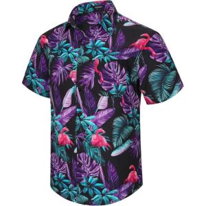 imageHawaiian Shirt for Men Casual Summer Short Sleeve Beach Vacation Aloha Hawaii Button Down Shirt HolidayB3purple Black