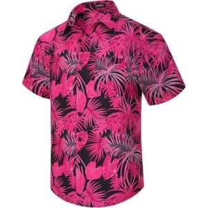 imageHawaiian Shirt for Men Casual Summer Short Sleeve Beach Vacation Aloha Hawaii Button Down Shirt HolidayD2hot Pink Black
