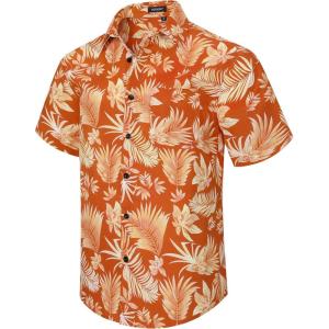 imageHawaiian Shirt for Men Casual Summer Short Sleeve Beach Vacation Aloha Hawaii Button Down Shirt HolidayE1orange