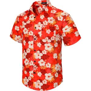 imageHawaiian Shirt for Men Casual Summer Short Sleeve Beach Vacation Aloha Hawaii Button Down Shirt HolidayE2red Orange
