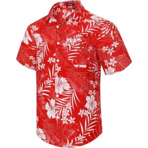 imageHawaiian Shirt for Men Casual Summer Short Sleeve Beach Vacation Aloha Hawaii Button Down Shirt HolidayF1red Floral