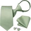 imageHISDERN Pre Tied Ties for Men Paisley Solid Striped Necktie and Pocket Square Cufflinks Set Formal Wedding Neck TieAsage GreenSolid