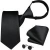 imageHISDERN Pre Tied Ties for Men Paisley Solid Striped Necktie and Pocket Square Cufflinks Set Formal Wedding Neck TieB1blackSolid