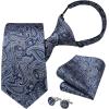 imageHISDERN Pre Tied Ties for Men Paisley Solid Striped Necktie and Pocket Square Cufflinks Set Formal Wedding Neck TieBnavyPaisley