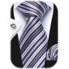 imageHISDERN Pre Tied Ties for Men Paisley Solid Striped Necktie and Pocket Square Cufflinks Set Formal Wedding Neck TieCpurple2Striped