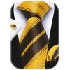 imageHISDERN Pre Tied Ties for Men Paisley Solid Striped Necktie and Pocket Square Cufflinks Set Formal Wedding Neck TieCyellowStriped