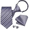 imageHISDERN Pre Tied Ties for Men Paisley Solid Striped Necktie and Pocket Square Cufflinks Set Formal Wedding Neck TieCpurple2Striped