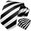 imageHISDERN Mens Tie Striped Ties and Handkerchief Set Business Formal Woven Pocket Square Wedding College Stripe NecktieAblack White