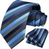 imageHISDERN Mens Tie Striped Ties and Handkerchief Set Business Formal Woven Pocket Square Wedding College Stripe NecktieAblue Black2
