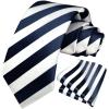 imageHISDERN Mens Tie Striped Ties and Handkerchief Set Business Formal Woven Pocket Square Wedding College Stripe NecktieAnavy Blue White