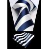 imageHISDERN Mens Tie Striped Ties and Handkerchief Set Business Formal Woven Pocket Square Wedding College Stripe NecktieAnavy Blue White