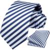 imageHISDERN Mens Tie Striped Ties and Handkerchief Set Business Formal Woven Pocket Square Wedding College Stripe NecktieAnavy Blue White2