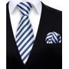 imageHISDERN Mens Tie Striped Ties and Handkerchief Set Business Formal Woven Pocket Square Wedding College Stripe NecktieAnavy Blue White2