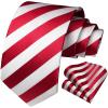imageHISDERN Mens Tie Striped Ties and Handkerchief Set Business Formal Woven Pocket Square Wedding College Stripe NecktieAred White