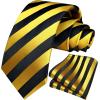 imageHISDERN Mens Tie Striped Ties and Handkerchief Set Business Formal Woven Pocket Square Wedding College Stripe NecktieAyellow Black