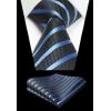 imageHISDERN Mens Tie Striped Ties and Handkerchief Set Business Formal Woven Pocket Square Wedding College Stripe NecktieBblack Blue
