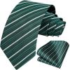 imageHISDERN Mens Tie Striped Ties and Handkerchief Set Business Formal Woven Pocket Square Wedding College Stripe NecktieBgreen3