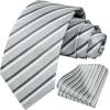 imageHISDERN Mens Tie Striped Ties and Handkerchief Set Business Formal Woven Pocket Square Wedding College Stripe NecktieBgrey White