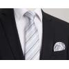 imageHISDERN Mens Tie Striped Ties and Handkerchief Set Business Formal Woven Pocket Square Wedding College Stripe NecktieBgrey White2