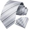imageHISDERN Mens Tie Striped Ties and Handkerchief Set Business Formal Woven Pocket Square Wedding College Stripe NecktieBgrey White2