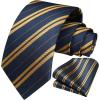 imageHISDERN Mens Tie Striped Ties and Handkerchief Set Business Formal Woven Pocket Square Wedding College Stripe NecktieBnavy Blue Gold