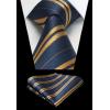 imageHISDERN Mens Tie Striped Ties and Handkerchief Set Business Formal Woven Pocket Square Wedding College Stripe NecktieBnavy Blue Gold