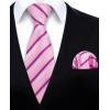 imageHISDERN Mens Tie Striped Ties and Handkerchief Set Business Formal Woven Pocket Square Wedding College Stripe NecktieBpink1