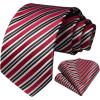 imageHISDERN Mens Tie Striped Ties and Handkerchief Set Business Formal Woven Pocket Square Wedding College Stripe NecktieBred Black