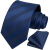 imageHISDERN Mens Tie Striped Ties and Handkerchief Set Business Formal Woven Pocket Square Wedding College Stripe NecktieC Navy Blue2