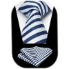 imageHISDERN Mens Tie Striped Ties and Handkerchief Set Business Formal Woven Pocket Square Wedding College Stripe NecktieAnavy Blue White2