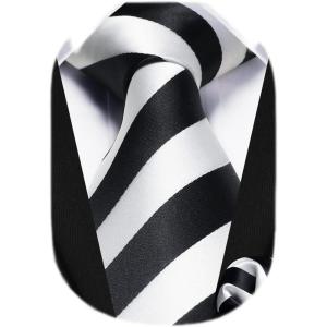 imageHISDERN Mens Tie Striped Ties and Handkerchief Set Business Formal Woven Pocket Square Wedding College Stripe NecktieAblack White