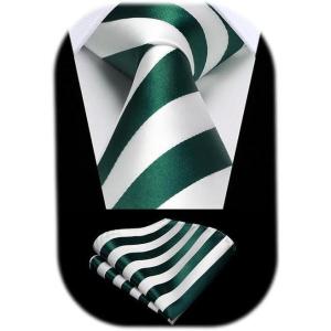 imageHISDERN Mens Tie Striped Ties and Handkerchief Set Business Formal Woven Pocket Square Wedding College Stripe NecktieAgreen White