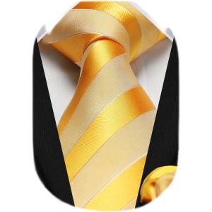 imageHISDERN Mens Tie Striped Ties and Handkerchief Set Business Formal Woven Pocket Square Wedding College Stripe NecktieAyellow
