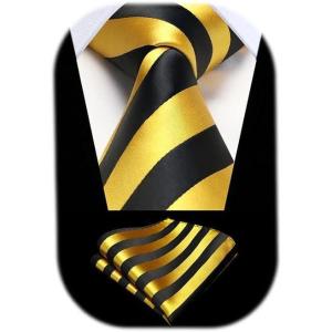 imageHISDERN Mens Tie Striped Ties and Handkerchief Set Business Formal Woven Pocket Square Wedding College Stripe NecktieAyellow Black