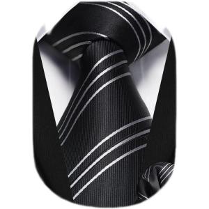 imageHISDERN Mens Tie Striped Ties and Handkerchief Set Business Formal Woven Pocket Square Wedding College Stripe NecktieB Black
