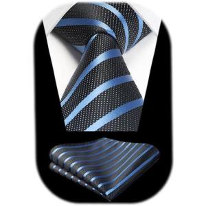 imageHISDERN Mens Tie Striped Ties and Handkerchief Set Business Formal Woven Pocket Square Wedding College Stripe NecktieBblack Blue